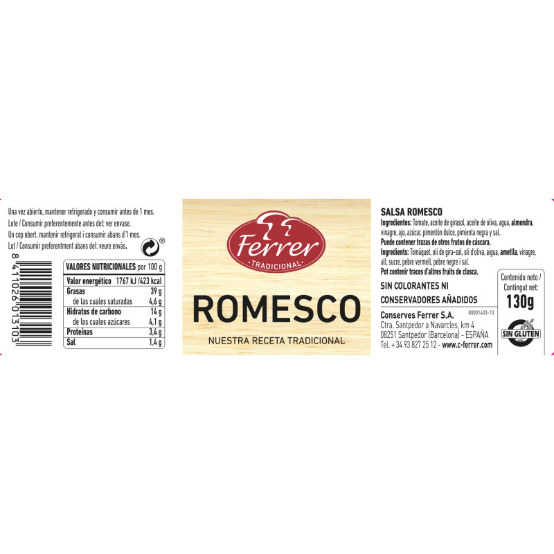 SALSA ROMESCO TARRO 130gr